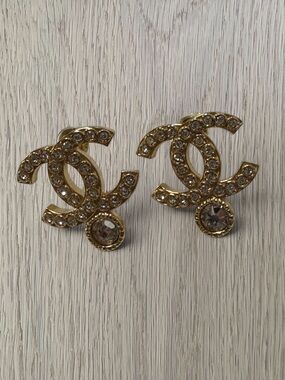 CHANEL Gold Crystal CC Earrings